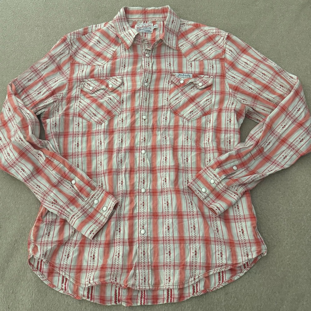 True Religion Western Shirt Men’s XXL 100% Cotton Long Sleeve White Red Pink - Picture 4 of 10